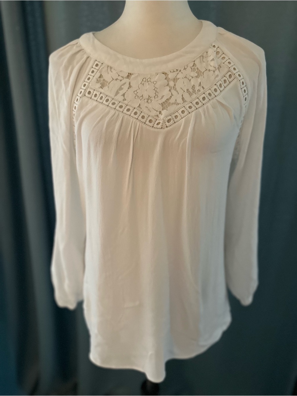 Indigo Rose Women’s Large White Lace Yoke Blouse 3/4 Sleeve Boho Romantic Top